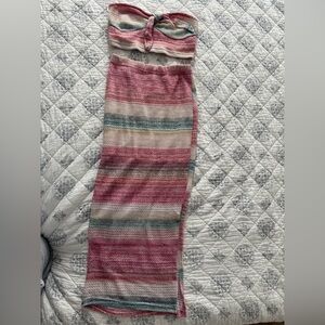 Striped Knit Top & Maxi Skirt Set in Pink and Cream